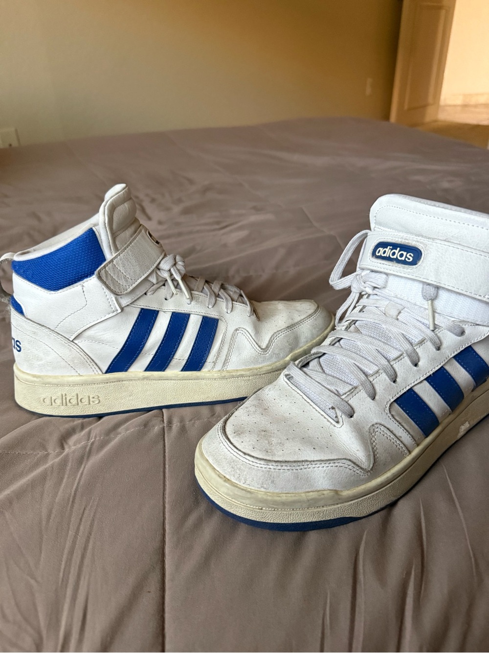 adidas White and Blue Retro High-Top Sneakers